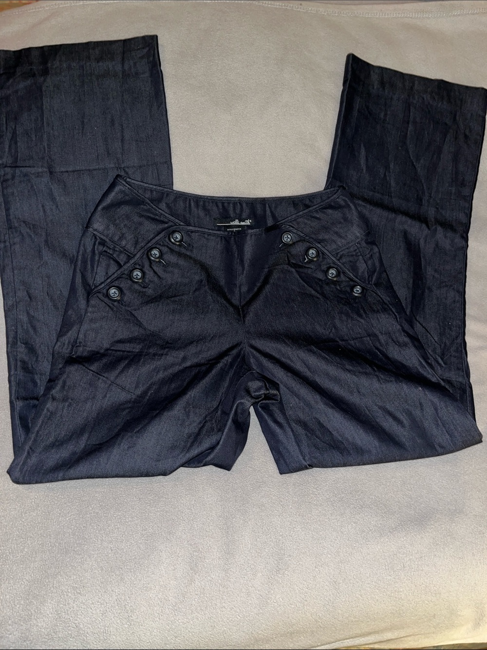 Willi Smith Wide Leg Pants in Navy Blue with Button Detail